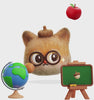 Smarty Squirrel with glasses, apple, globe and chalkboard
