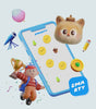 blue phone with app screenshot Smarty icon and mascot
